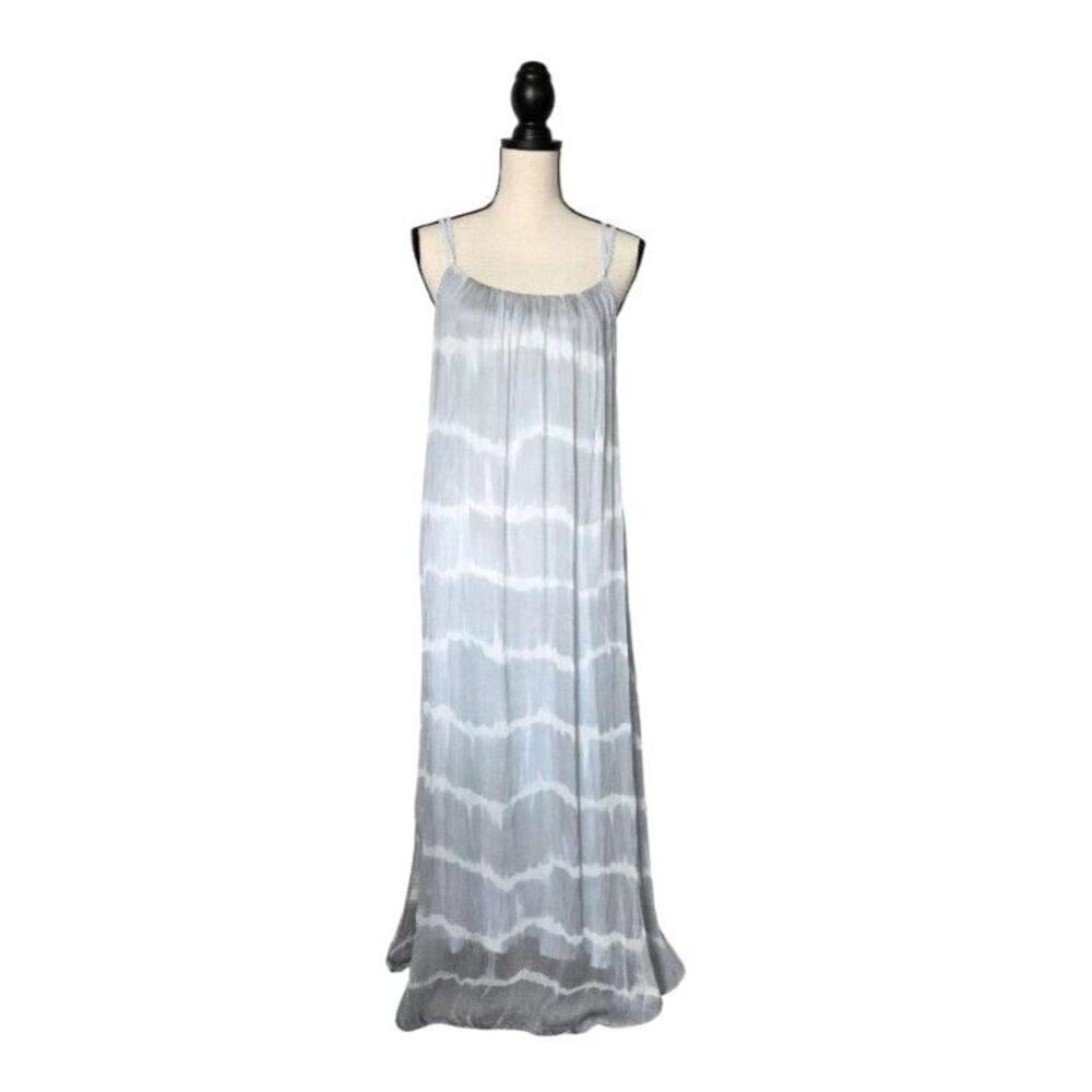 Tempo Paris Tye Dye Silk Blend Maxi Dress Womens M Gray Made in Italy Lined - Picture 2 of 7